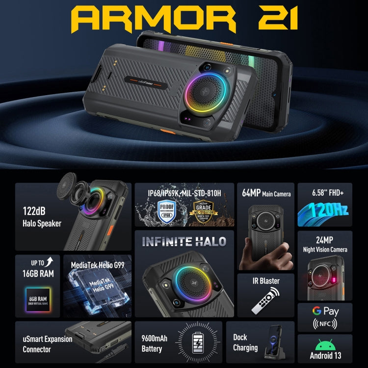 Dual Back Cameras, IP68/IP69K Waterproof Dustproof Shockproof, Face ID & Fingerprint Identification, 6.58 inch Android 13 MediaTek Helio G99 Octa Core up to 2.2GHz, Network: 4G, OTG, NFC, Global Version with Google Play Dual Back Cameras, IP68/IP69K Waterproof Dustproof Shockproof, Face ID & Fingerprint Identification, 6.58 inch Android 13 MediaTek Helio G99 Octa Core up to 2.2GHz, Network: 4G, OTG, NFC, Global Version with Google Play